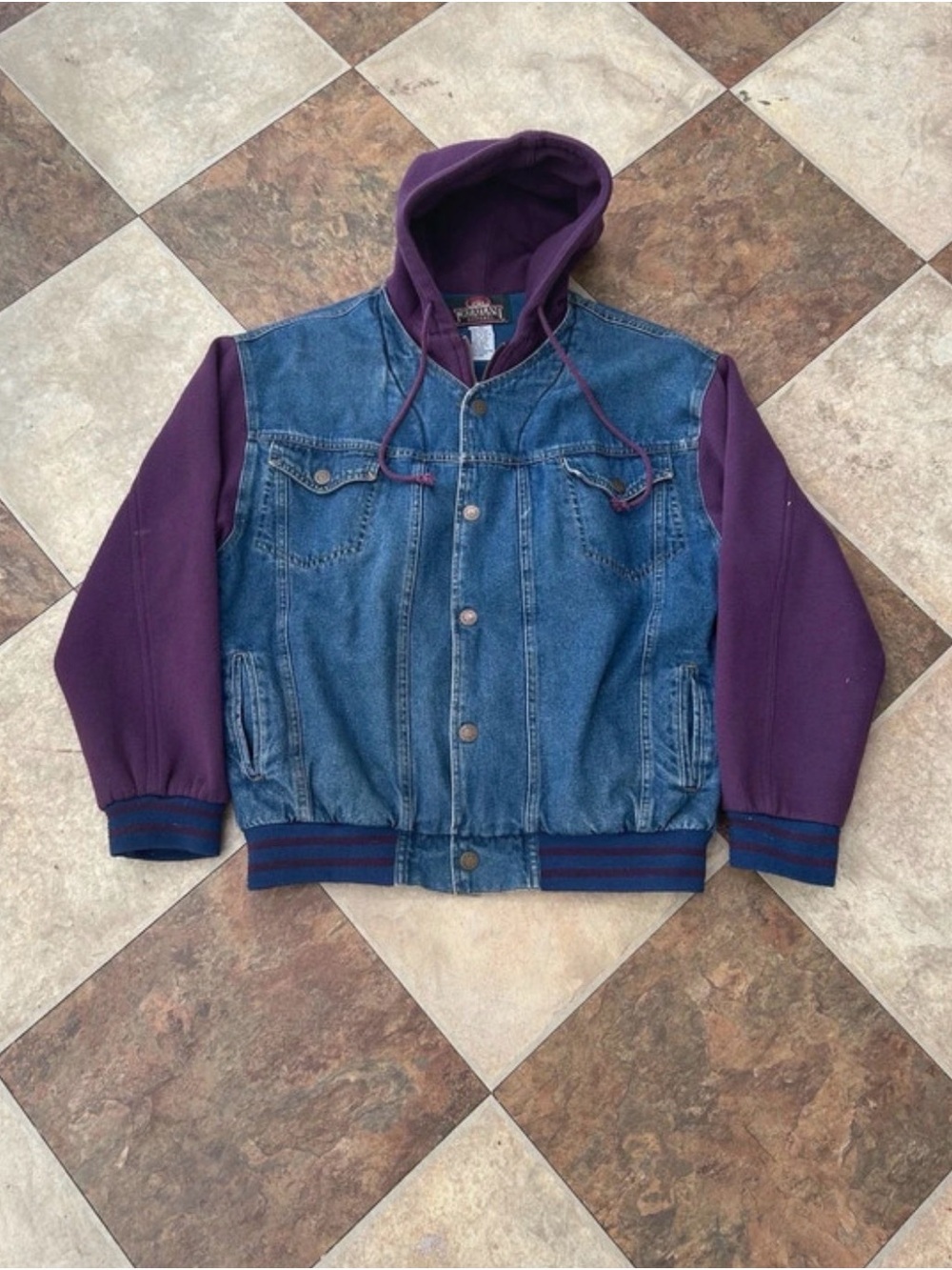 Men's Purple Sleeve Denim Hooded Jacket